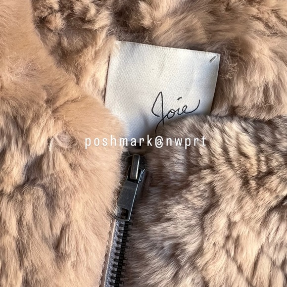 JOIE 🐰 Sela Rabbit Fur Jacket Coat Sweater Scarf Mushroom Beige XS - Picture 6 of 15